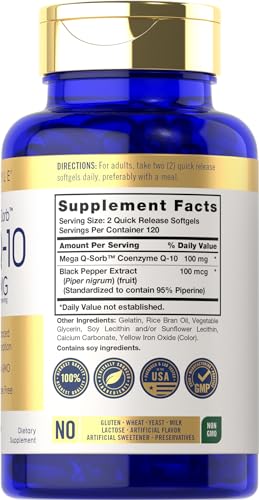 Carlyle CoQ10 100mg | 240 Softgels | Mega Q-Sorb Coenzyme Q-10 | with Black Pepper