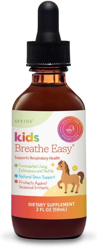 SPRIGS Kids Breathe Easy Herbal Liquid Supplement for Children | Organic Echinacea Burdock and Nettle for Lung Support | Sinus Support Immune Health Clear Breathing Kids Sweet Taste Drops, 2 Fl Oz
