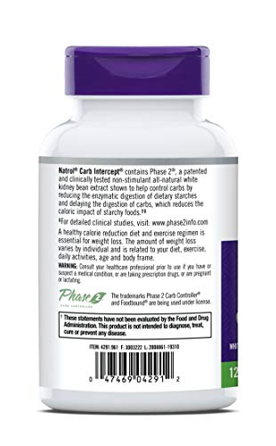Natrol Carb Intercept with Phase 2 Carb Controller Capsules, White Kidney Bean Extract