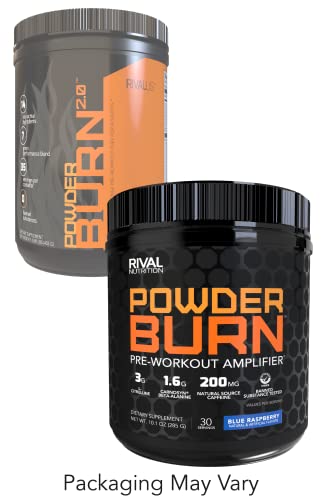 Rivalus Powder Burn 2.0 Pre Workout Supplement, Blue Raspberry, 0.89 Pounds