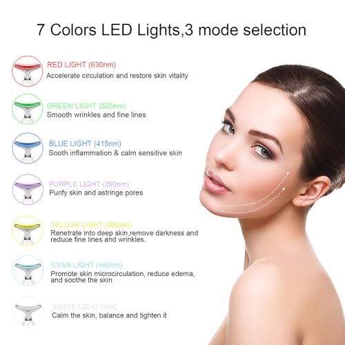 Face and Neck Beauty Device, Multifunctional Facial Skin Care Tool, 7 Color Led Face Neck
