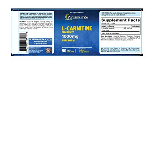 Puritan's Pride L-Carnitine Fumarate 1000 mg-90 Caplets