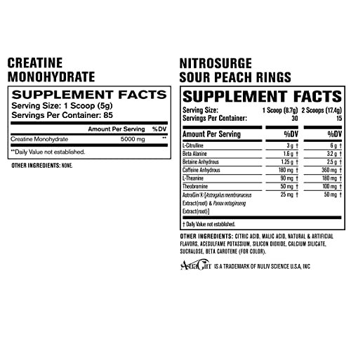 Jacked Factory Nitrosurge Pre-Workout in Sour Peach Rings & Creatine Monohydrate for Men & Women
