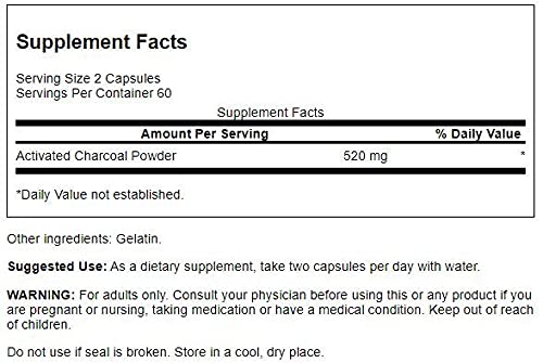 Activated Charcoal 260 mg 120 Caps by Swanson Premium Pack of 3