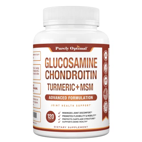 Purely Optimal Premium Glucosamine Chondroitin MSM Supplement Tablets w/Turmeric
