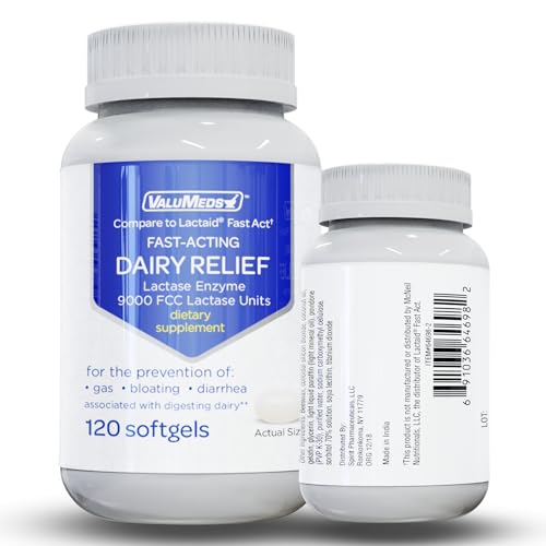 ValuMeds Fast Acting Dairy Relief Lactose Enzymes, 120 Softgels, Help Prevent Gas