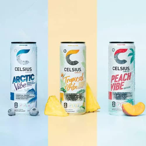 CELSIUS Energy Drink |Functional Essential Energy Drink Peach Vibe, Tropical and Arctic