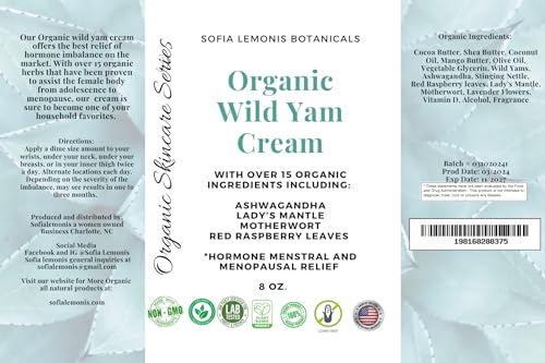 Organic Wild Yam Cream 15 Vitamins & Herbs Hormonal PCOS Menopause Period relief
