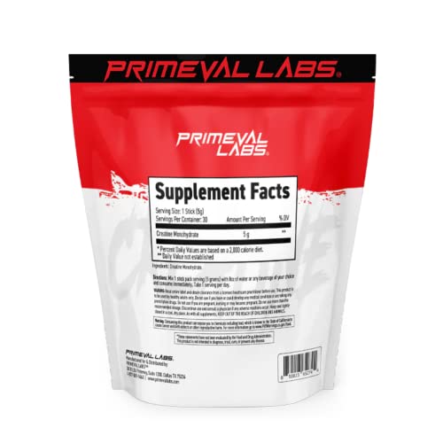 Primeval Labs Creatine Monohydrate Powder | On The Go Stick Packs | Easy to Mix