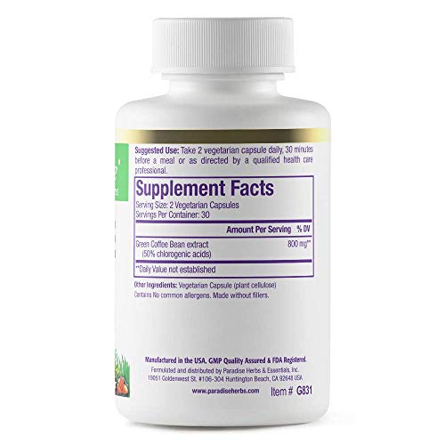 Paradise Herbs Green Coffee Bean, Vegan, Gluten Free, Non GMO, Active Whole Spectrum