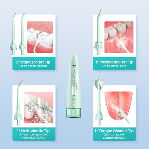 Water Dental Teeth Flosser Pick: 300ML Rechargeable Travel Irrigation Cleaner IPX7 Waterproof Portable Cordless Teeth Cleaning Pink and Green