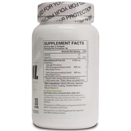 MusclePharm Essentials Fish Oil, Elite Omega 3 Supplement, Supports Joints, Muscular