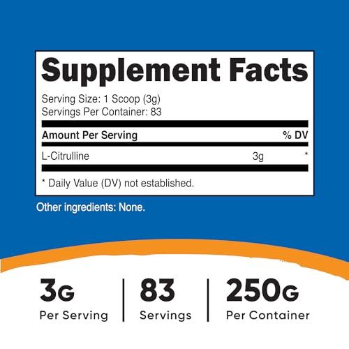 Nutricost Pure L-Citrulline (Base) Powder 250 Grams