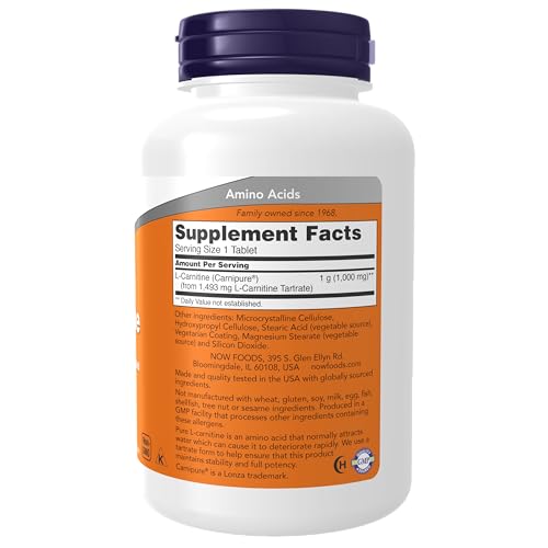 NOW Supplements, L-Carnitine 1,000 mg, Purest Form, Amino Acid, Fitness Support