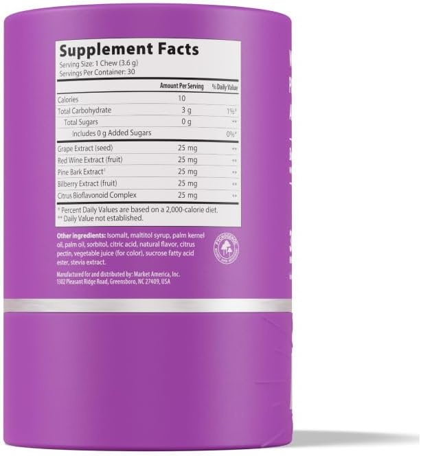 Isotonix OPC-3 Burst Antioxidant Soft Chews - Pycnogenol, Grape Seed, Red Wine & Bilberry Extract, Vegan Gluten-Free Chewable, 30 Servings