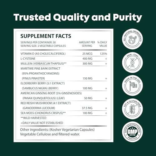 VitalWise Fresh Lungs Lung Detox and Cleanse Supplement with Mullein Leaf Extract
