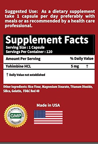 RaeSun Botanics Yohimbine HCL Bark Extract Extra Strength Supplement 5mg x 120ct
