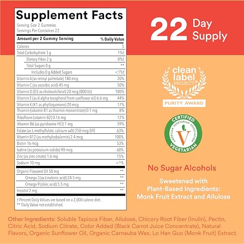 SmartyPants Kids Multivitamin Gummies, Sugar Free: Omega 3 (ALA), Vitamin D3, C