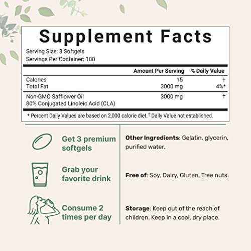 Micro Ingredients CLA Supplements 3000mg Per Serving | 300 Softgels, Made with 80%