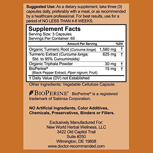 Turmeric Curcumin - 2250mg/d - 95% Curcuminoids - 180 Veggie Caps with Black