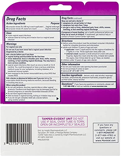 MONISTAT 7-Dose Treatment For Women, 7 Disposable Applicators & External Itch Cream, (Pack of 1)