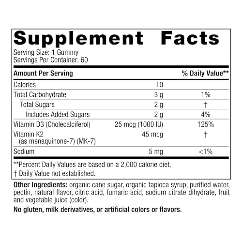 Nordic Naturals Vitamin D3 + K2 Gummies, Pomegranate - 60 Gummies - 1000 IU Vitamin D