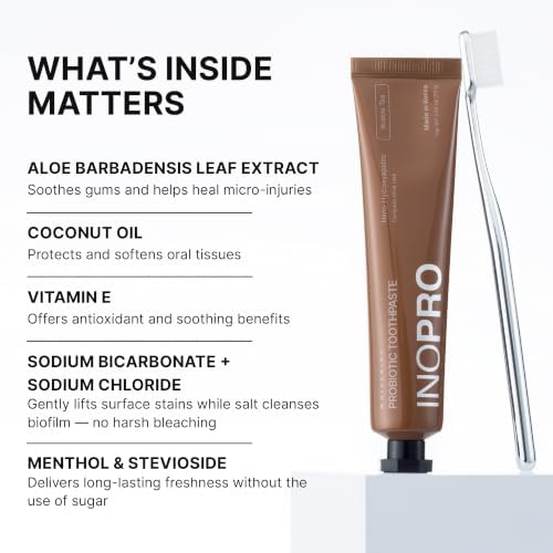 InoPro Teeth Whitening Strips 14 Treatments Kit + Nano-Hydroxyapatite Whitening Toothpaste with Probiotic for Sensitive Teeth - Bubble Tea