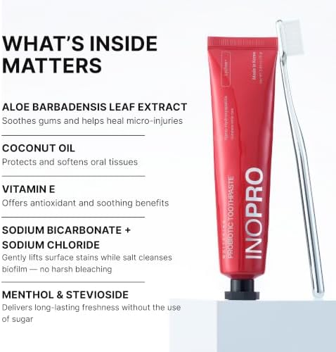 InoPro Teeth Whitening Strips 14 Treatments Kit + Nano-Hydroxyapatite Whitening Toothpaste with Probiotic for Sensitive Teeth - Lychee