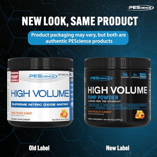 PEScience High Volume Nitric Oxide Booster Pump Pre Workout Powder, Sour Peach Candy
