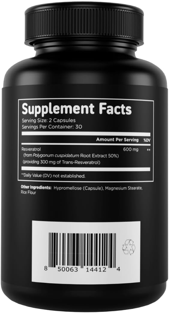 Vital Vitamins Resveratrol, 600mg with 300mg Trans-Resveratrol | Antioxidant Support for Cellular Longevity & Cognitive Function, Non-GMO, 60 Capsules