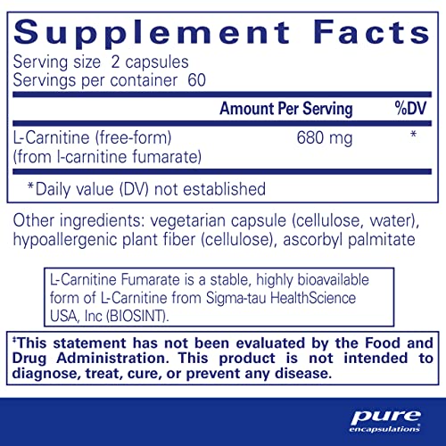 Pure Encapsulations L-Carnitine Fumarate | Hypoallergenic Supplement Support for Enhanced