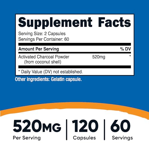 Nutricost Activated Charcoal 520mg, 120 Capsules - Premium Powder, Non-GMO & Gluten