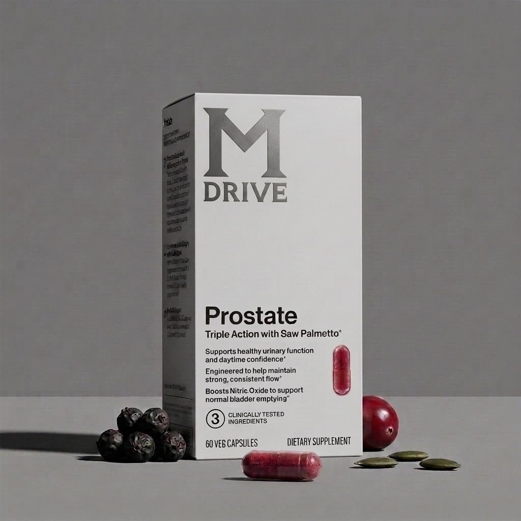 Mdrive Prostate Support Mens Supplement Saw Palmetto 60 Veg Capsules | Promotes Urinary Tract Health, Supports Normal Flow, Frequency & Bladder Emptying, Flowens Cranberry Extract, S7 N.O. Booster