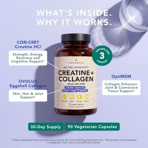 AMANDEAN Creatine + Collagen Bundle - CON-CRET Creatine HCl Capsules & Creatine, Collagen and MSM Stack, Strength and Recovery Support