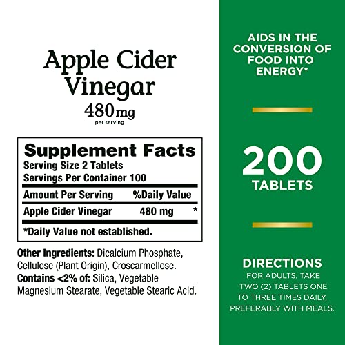 Nature's Bounty Apple Cider Vinegar 480mg Pills, Vegetarian Supplement Plant Based