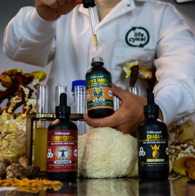 Life Cykel This is It Pack - Chaga, Lion's Mane & Cordyceps Mushroom Extract - Full-Spectrum Mushroom Tincture for Energy, Mental Clarity & Immune Support - Vegan, Non-GMO- 2Fl/Oz Per Bottle