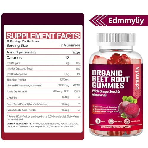 Organic Beet Root Gummies 1500mg for Men Women Beet Root for Athletic, Performance