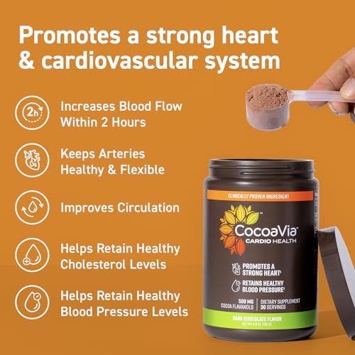 CocoaVia Cardio Health Cocoa Powder, 30 Servings, 500mg Cocoa Flavanols, Support Heart
