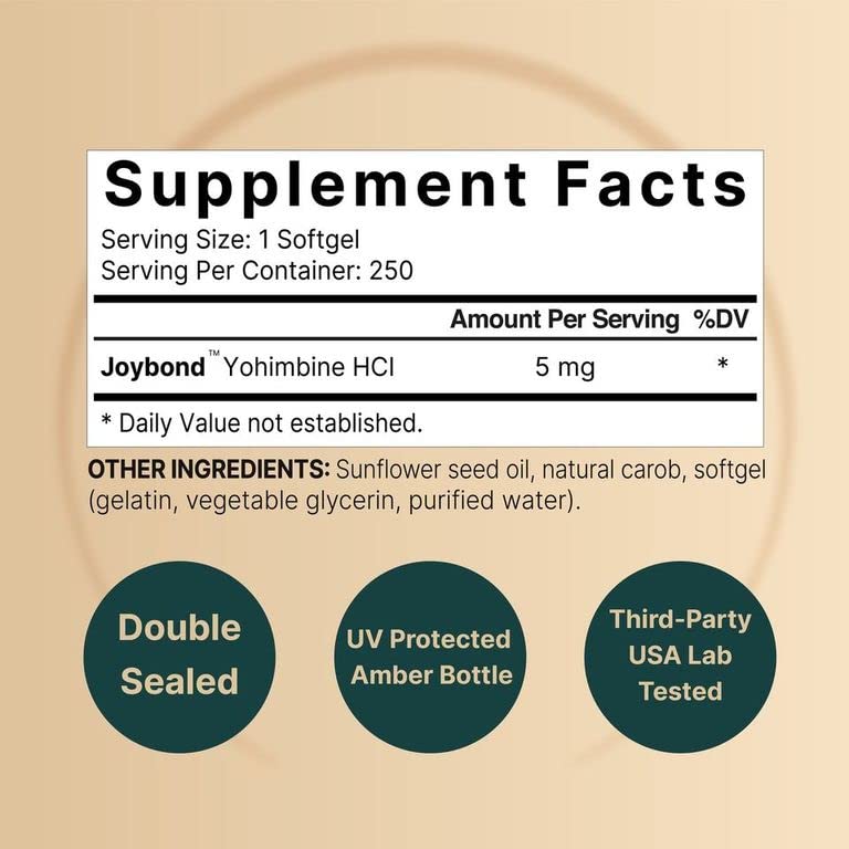 NatureBell Yohimbine HCL 5mg, 250 Softgels, Joybond* - Ultra Strength Yohimbine Bark