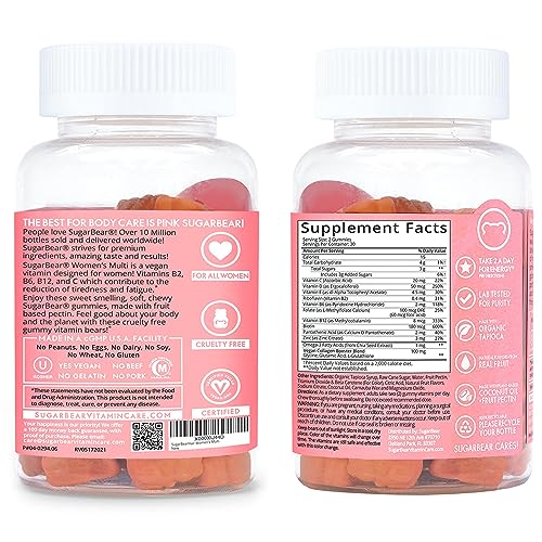 Sugarbear Women's MultiVitamin Gummies, Vegan Collagen Booster Blend with Glutathion