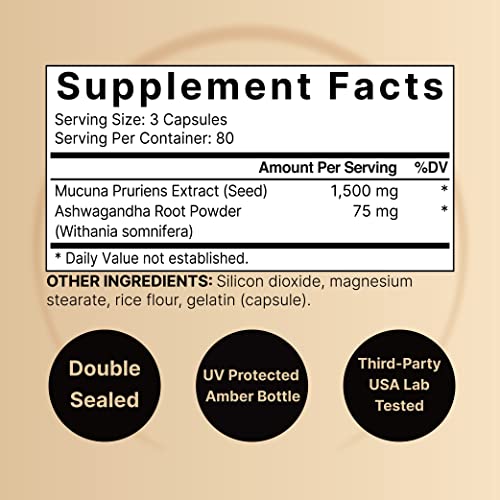Mucuna Pruriens Capsules, Triple Strength 1500mg Per Serving, 2 in 1 Formula