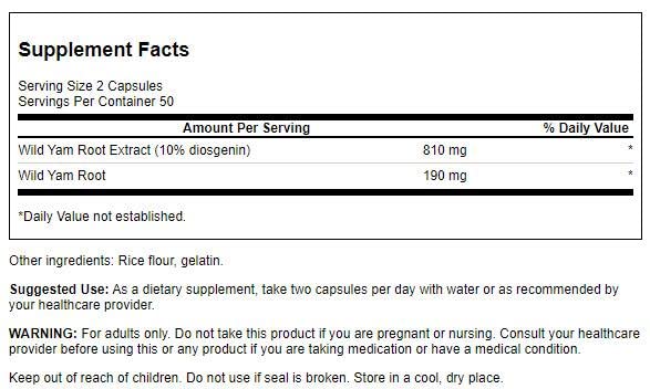 Swanson Wild Yam Root 405 Milligrams 100 Capsules (4 Pack)