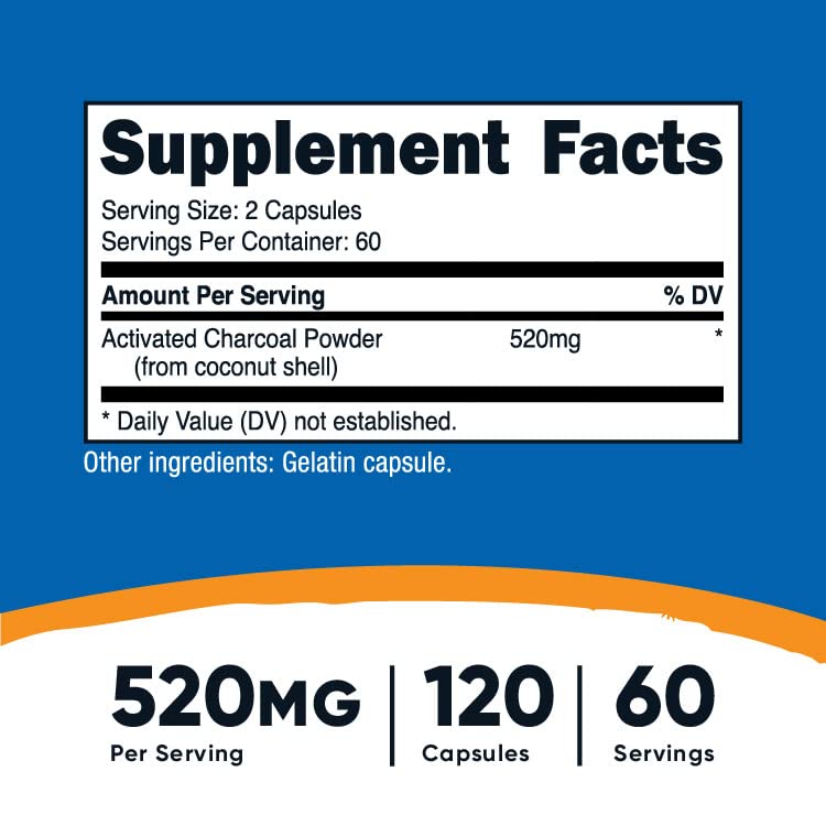 Nutricost Activated Charcoal 520mg, 120 Capsules - Premium Powder, Non-GMO & Gluten