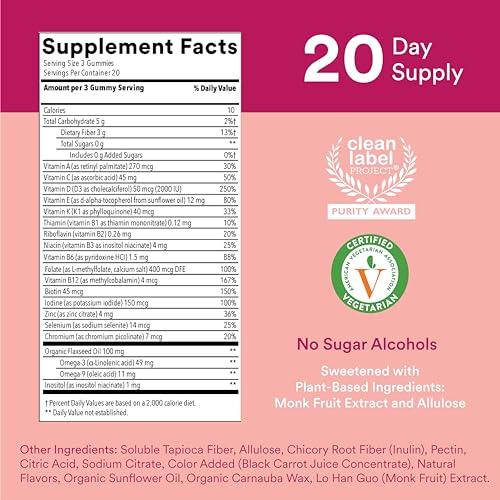 SmartyPants Women's Multivitamin Gummies, Sugar Free: Biotin, Methylfolate, Omega 3
