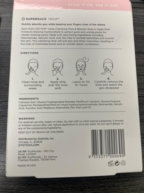 ZitSticka Nose Pore Strips, Blackhead Remover Strip, 8 Count