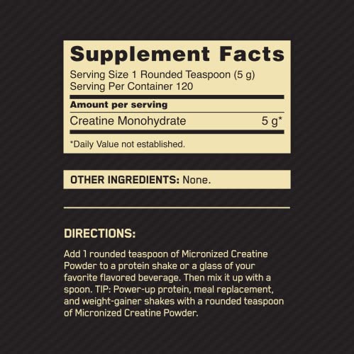 Optimum Nutrition Micronized Creatine Monohydrate Powder, Unflavored, Keto Friendly