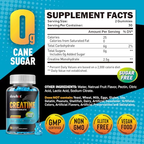 duwhot Sugar Free Creatine Monohydrate Gummies for Men & Women - 2500mg Creatine