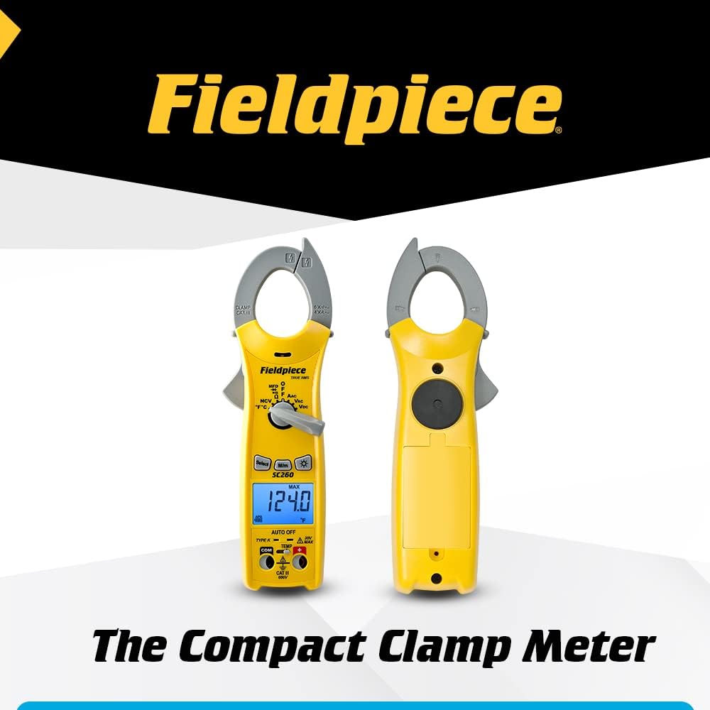 Fieldpiece Compact HVACR Clamp Multimeter SC260 – True RMS Clamp Meter with Temperature, Capacitance & Backlight | True RMS Multimeter with Temperature, Capacitance and Backlight