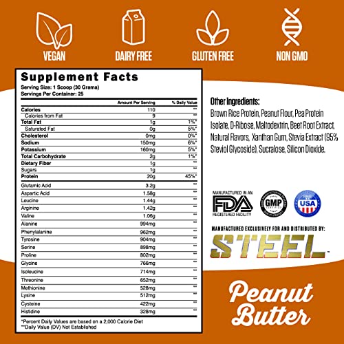 Steel Supplements Veg-PRO | Vegan Protein Powder, Peanut Butter | 25 Servings (1.65lbs)