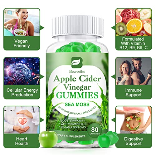 B BEWORTHS Apple Cider Vinegar & Sea Moss Gummies, Organic ACV Gummies